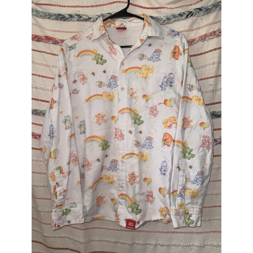 Cakeworthy Care Bears Cousins Flannel Button Down Shirt Cartoon Small Rainbow